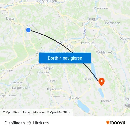 Diepflingen to Hitzkirch map