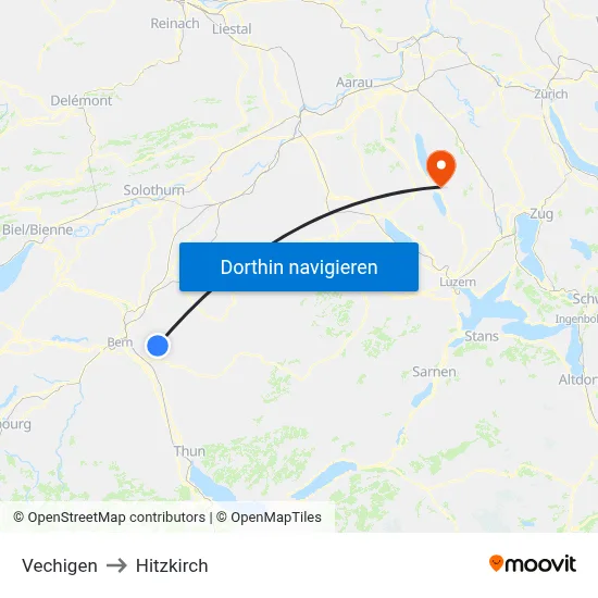 Vechigen to Hitzkirch map