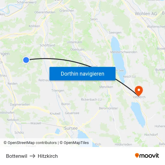 Bottenwil to Hitzkirch map