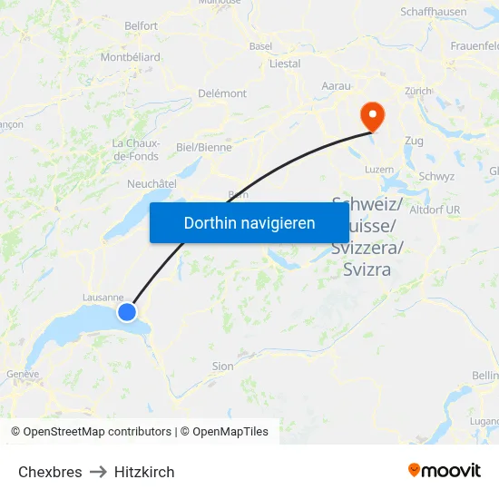 Chexbres to Hitzkirch map