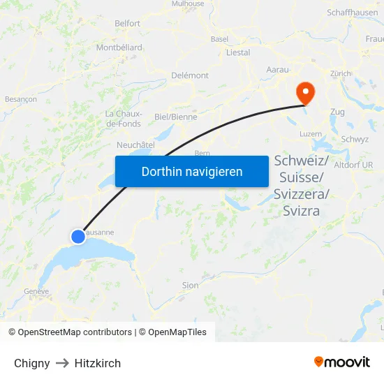 Chigny to Hitzkirch map
