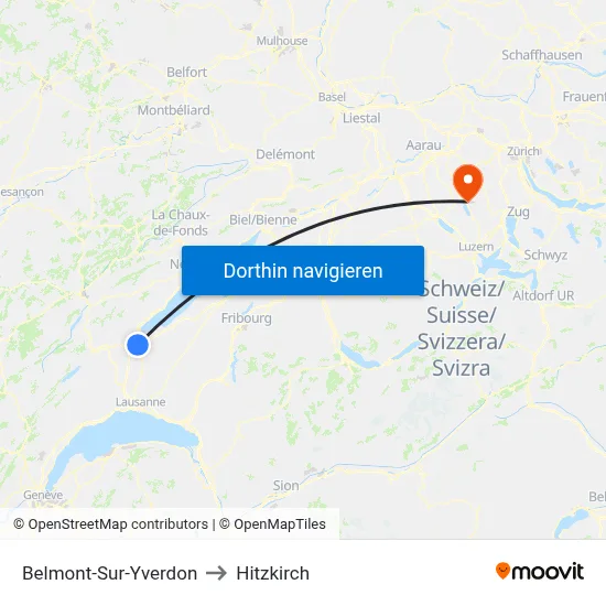 Belmont-Sur-Yverdon to Hitzkirch map