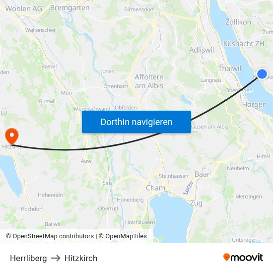 Herrliberg to Hitzkirch map