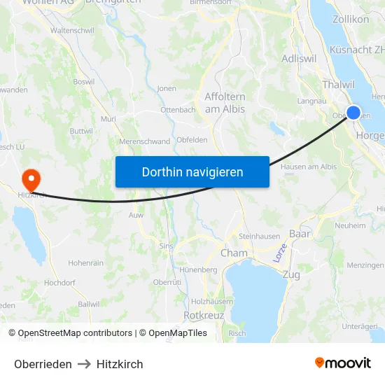 Oberrieden to Hitzkirch map