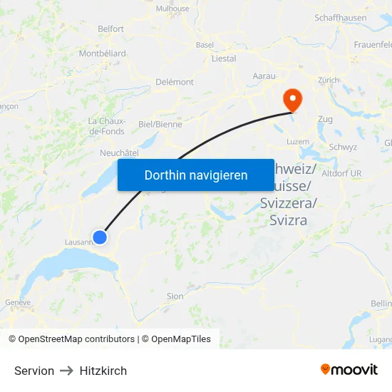 Servion to Hitzkirch map