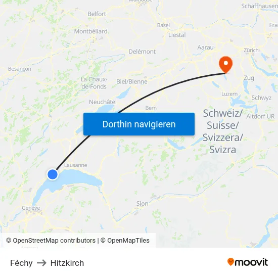 Féchy to Hitzkirch map