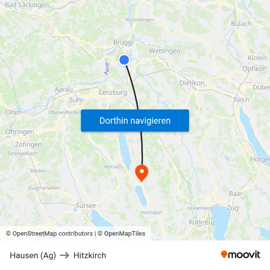 Hausen (Ag) to Hitzkirch map