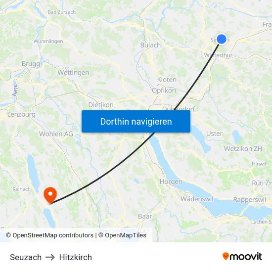 Seuzach to Hitzkirch map