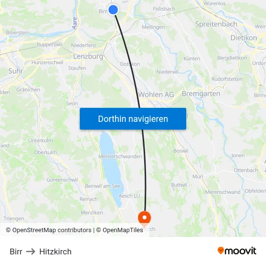 Birr to Hitzkirch map