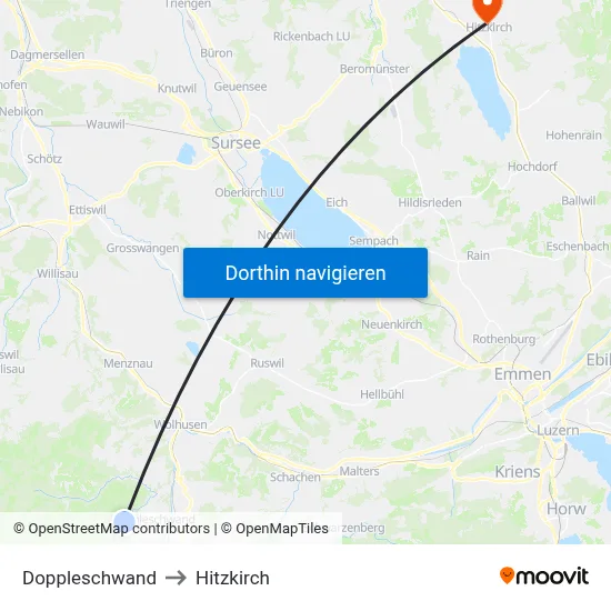 Doppleschwand to Hitzkirch map