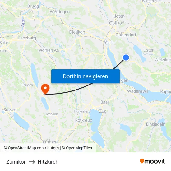 Zumikon to Hitzkirch map
