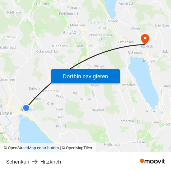 Schenkon to Hitzkirch map