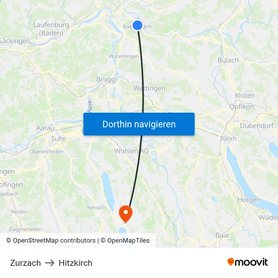 Zurzach to Hitzkirch map