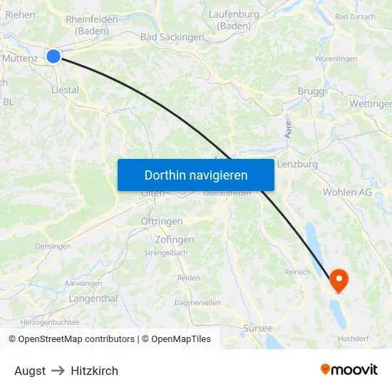Augst to Hitzkirch map