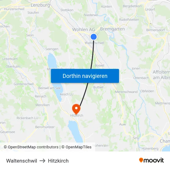 Waltenschwil to Hitzkirch map
