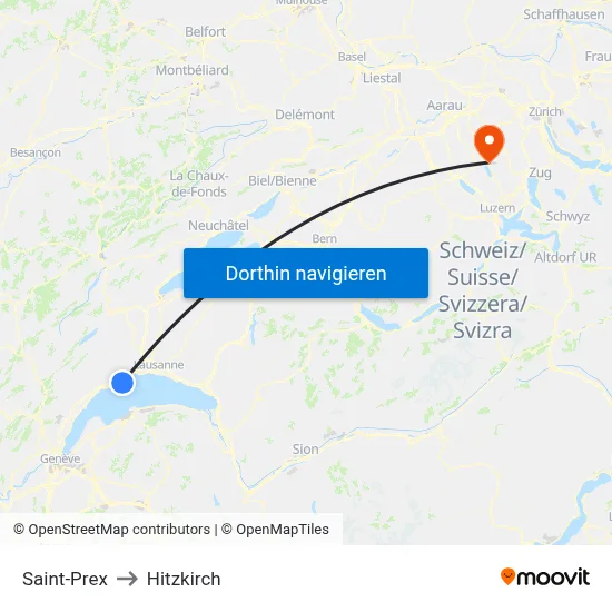 Saint-Prex to Hitzkirch map