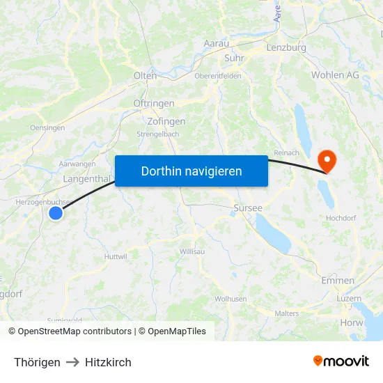 Thörigen to Hitzkirch map
