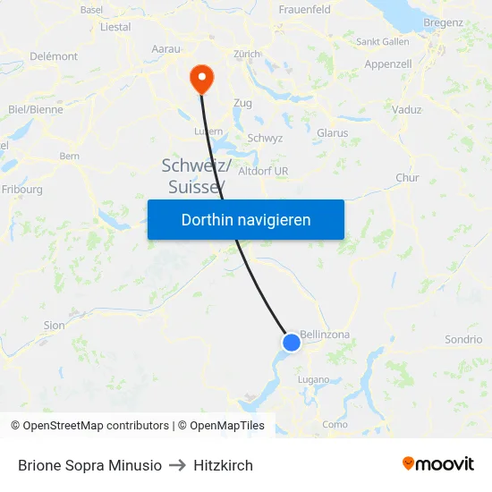 Brione Sopra Minusio to Hitzkirch map
