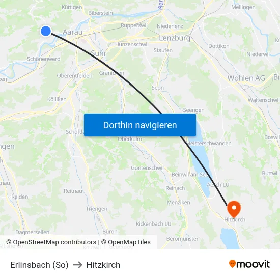 Erlinsbach (So) to Hitzkirch map
