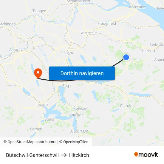Bütschwil-Ganterschwil to Hitzkirch map
