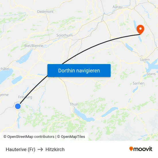 Hauterive (Fr) to Hitzkirch map