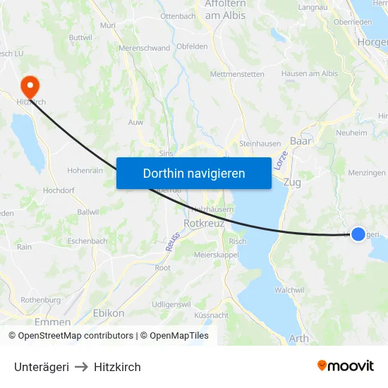 Unterägeri to Hitzkirch map