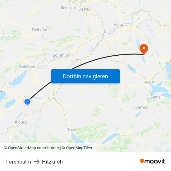 Ferenbalm to Hitzkirch map