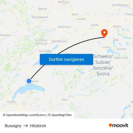 Bussigny to Hitzkirch map