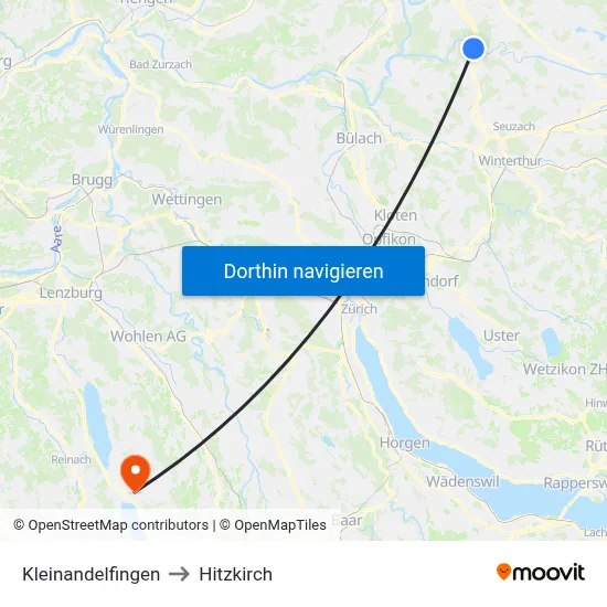 Kleinandelfingen to Hitzkirch map