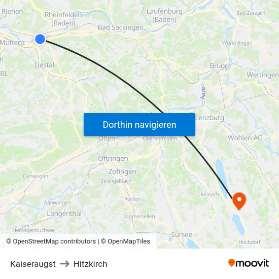 Kaiseraugst to Hitzkirch map
