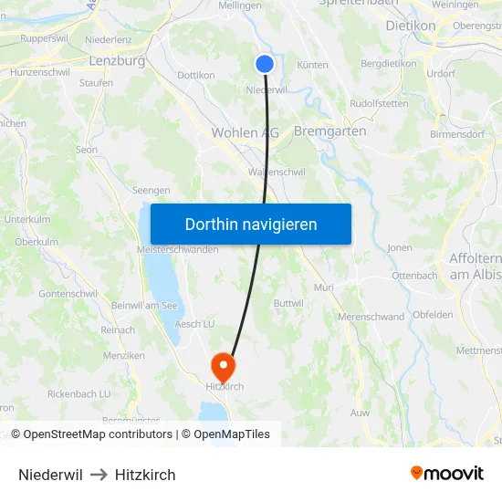Niederwil to Hitzkirch map
