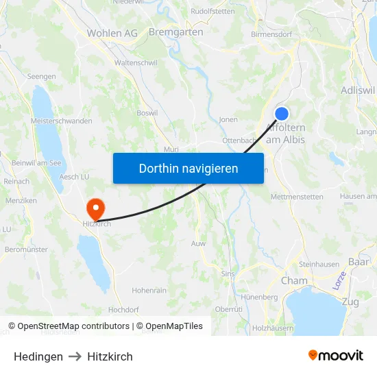 Hedingen to Hitzkirch map