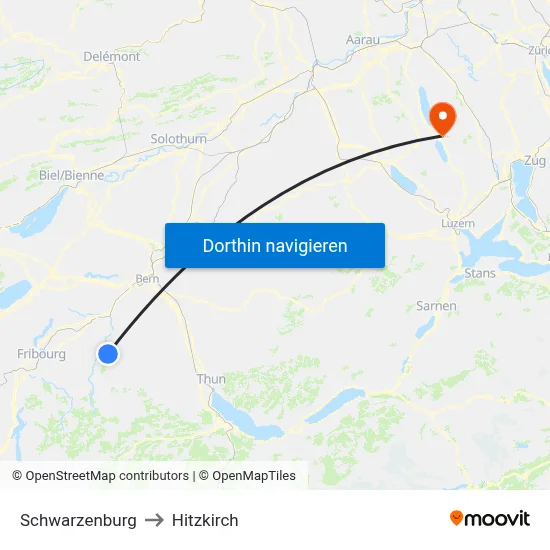 Schwarzenburg to Hitzkirch map