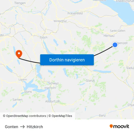 Gonten to Hitzkirch map