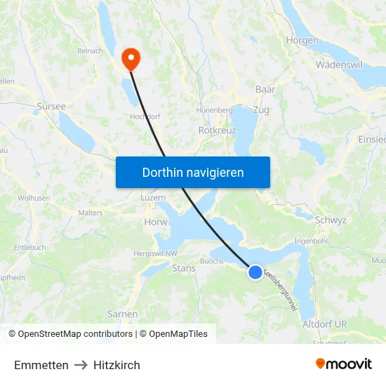 Emmetten to Hitzkirch map