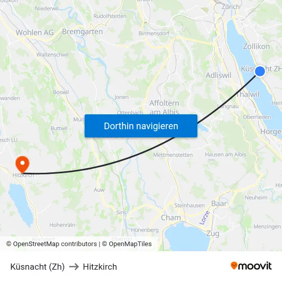 Küsnacht (Zh) to Hitzkirch map