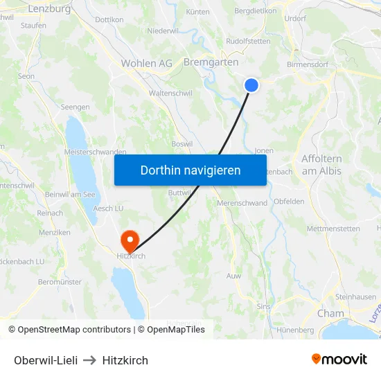 Oberwil-Lieli to Hitzkirch map