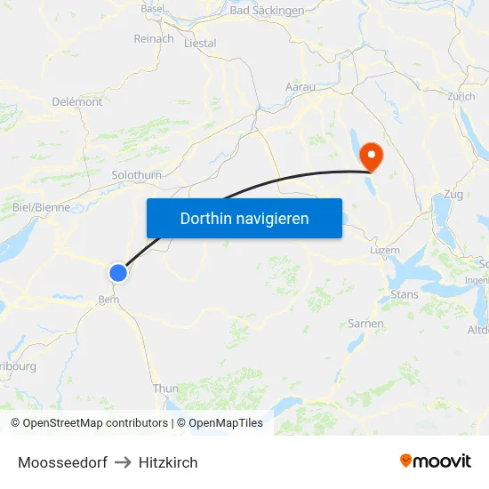 Moosseedorf to Hitzkirch map
