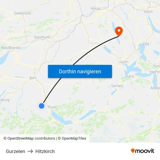 Gurzelen to Hitzkirch map