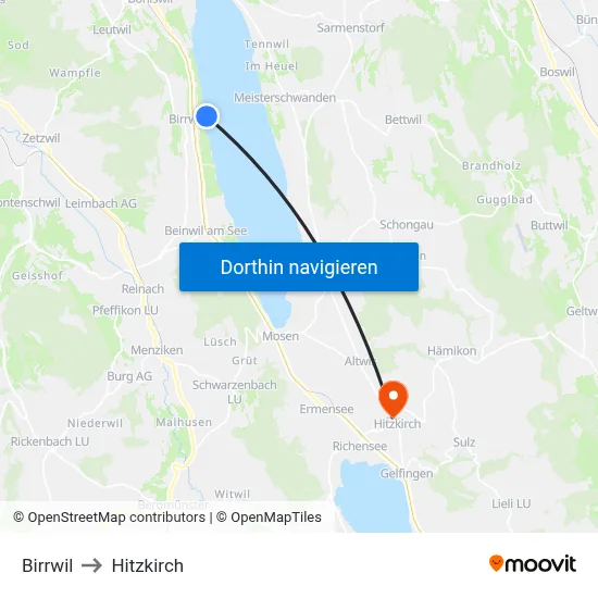 Birrwil to Hitzkirch map