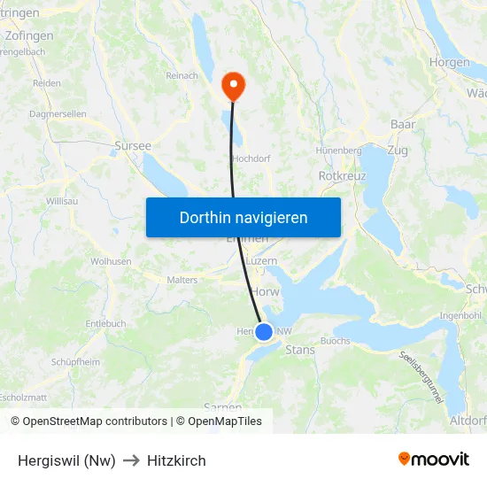 Hergiswil (Nw) to Hitzkirch map