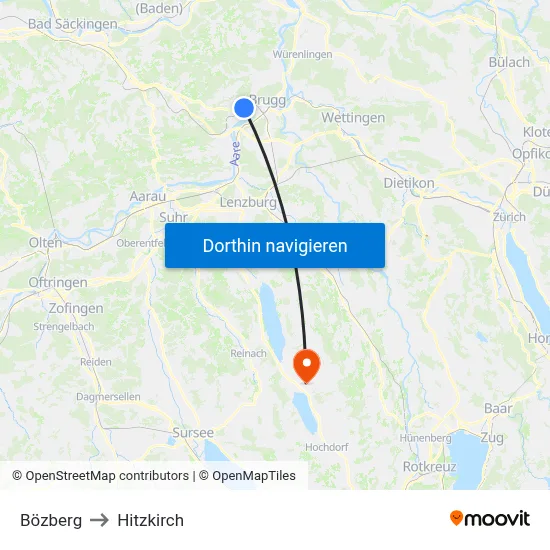 Bözberg to Hitzkirch map