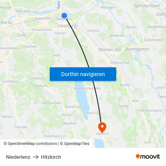 Niederlenz to Hitzkirch map