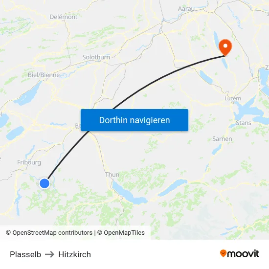 Plasselb to Hitzkirch map