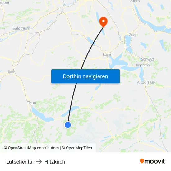 Lütschental to Hitzkirch map