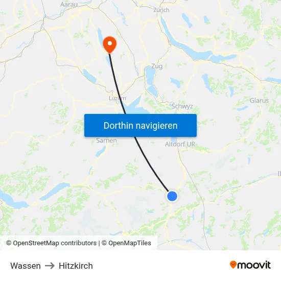 Wassen to Hitzkirch map