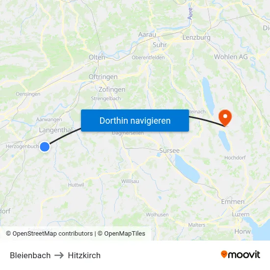 Bleienbach to Hitzkirch map