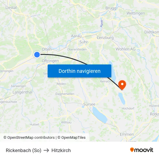 Rickenbach (So) to Hitzkirch map