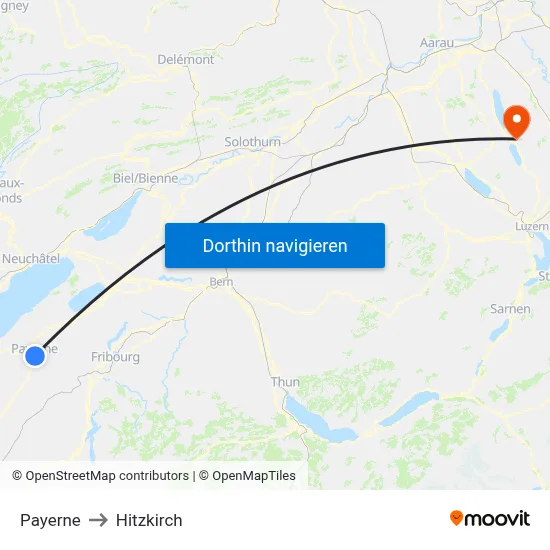 Payerne to Hitzkirch map