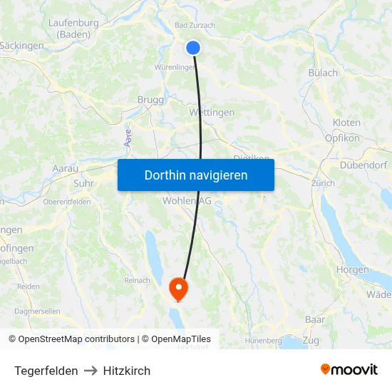 Tegerfelden to Hitzkirch map